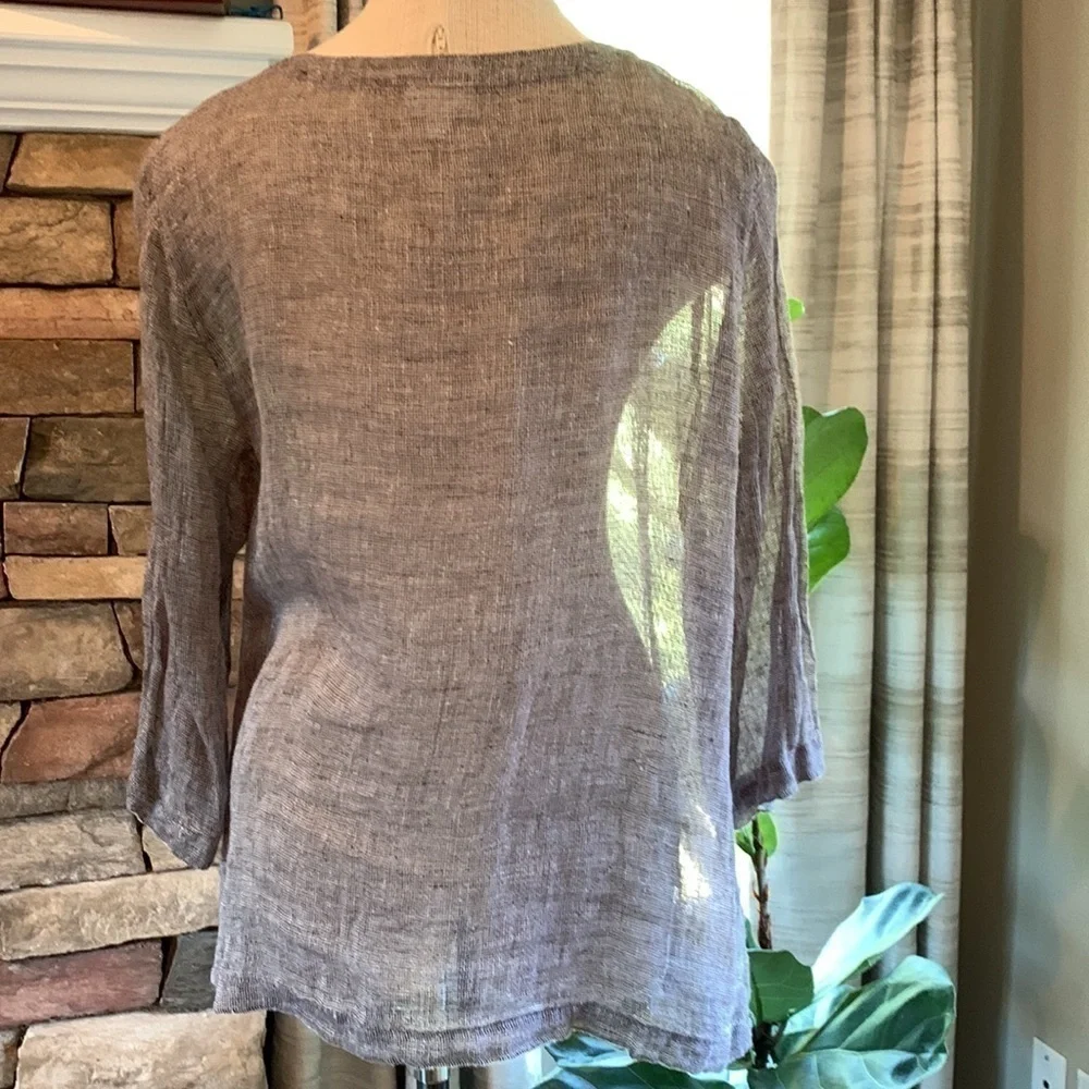 Pure Jill linen top. Split neck M tall. - Picture 2 of 4